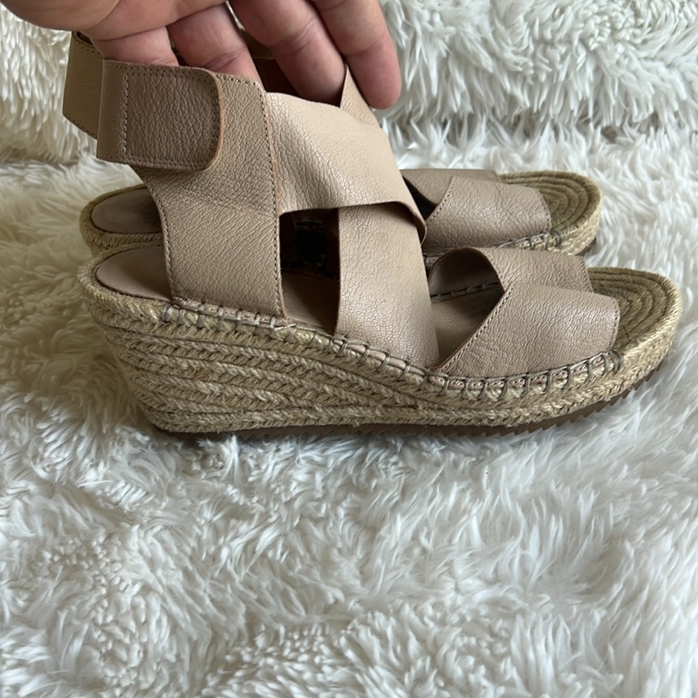 Eileen Fisher Willow 3 Espadrille Tumbled Leather Wedge Sandals Nude, sz 7.5 ♣️ - Picture 8 of 11